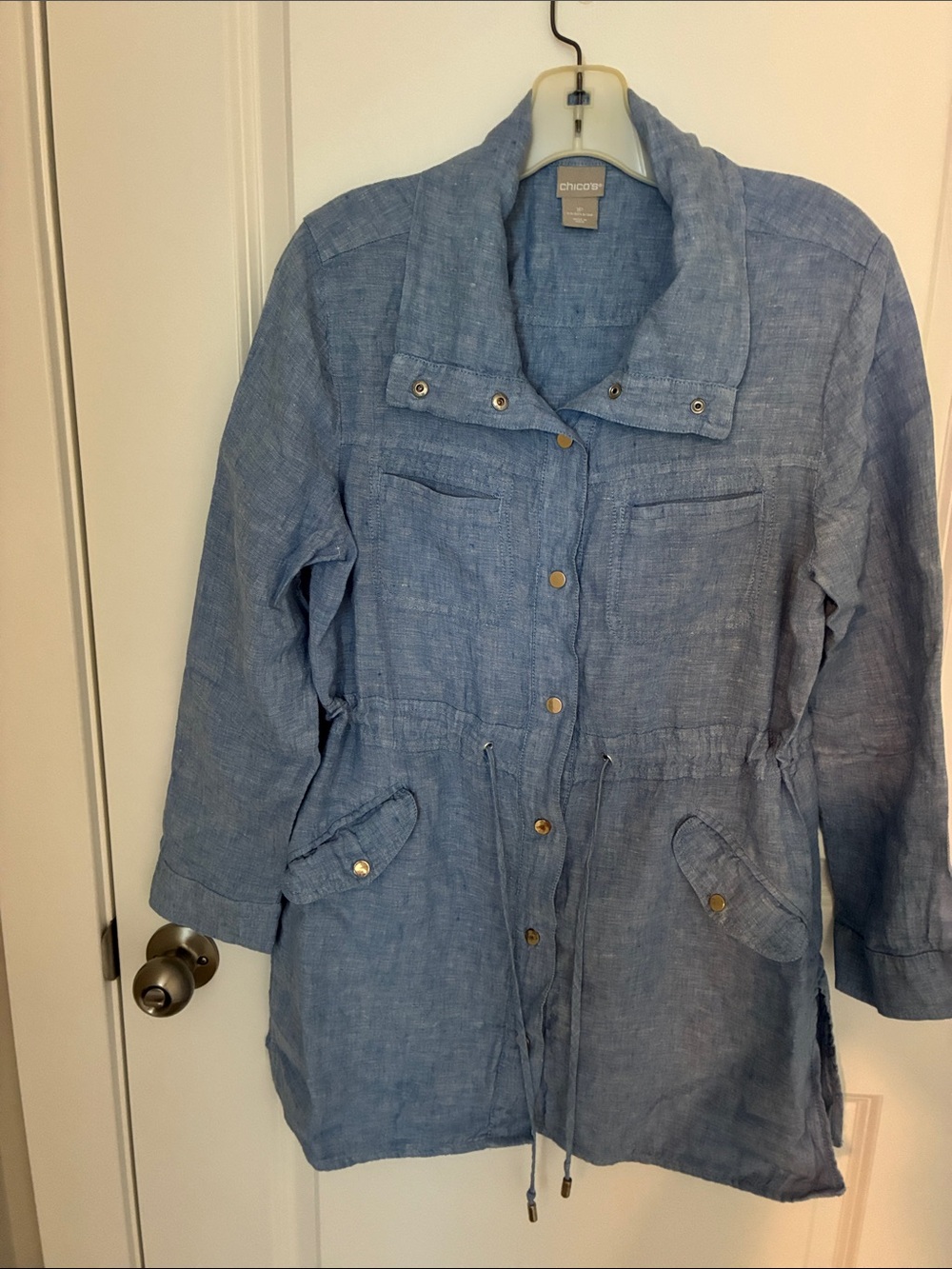 Chico Women's Light Blue Linen Blend Anorak Jacket